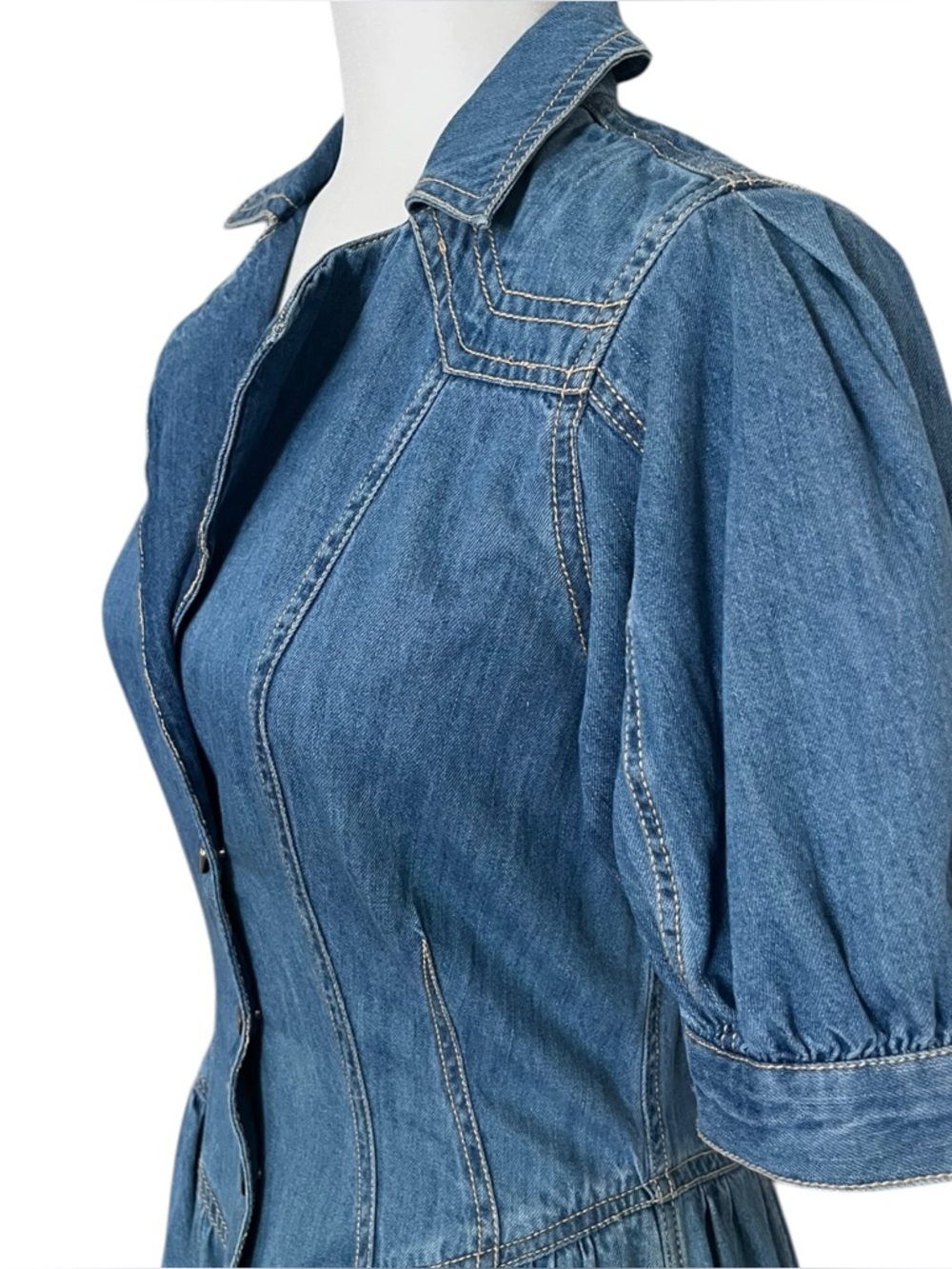 Anthropologie PILCRO Blue Denim Cotton Button Down Midi Western Dress Size 6 - Picture 7 of 12
